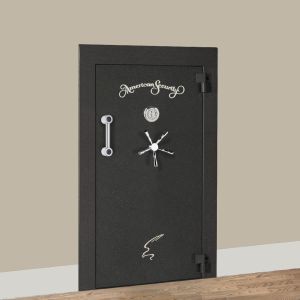 Amsec VD8030SF Vault Door - Textured Black with Brass hardware as Shown